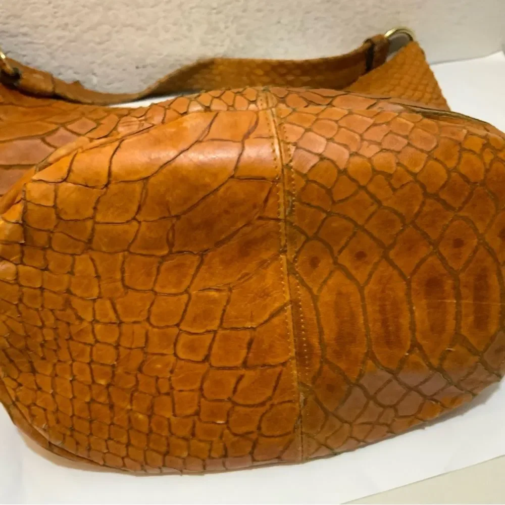 Jenrigo Made in Italy brown snake texture leather hobo shoulder bag